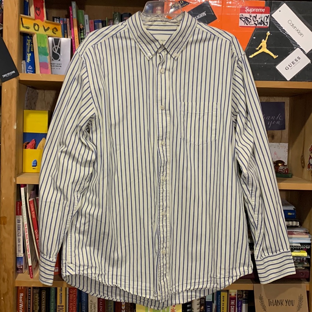 OLD NAVY-men’s blue/yellow stripe long sleeve dress shirt